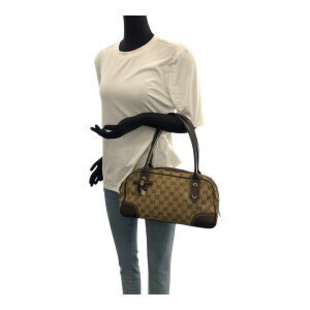 Gucci Tan Beige bag Line GG Sherry canvas handbag leather Princy Black Boston - Picture 7 of 10